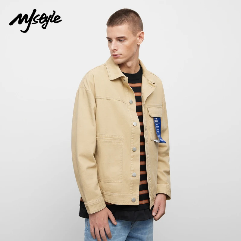 Мужская джинсовая куртка с длинным рукавом MJstyle сезон осень-зима 2021 цвета хаки