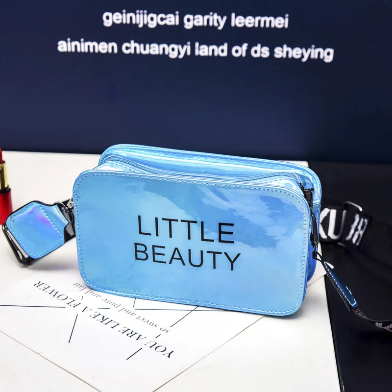 

Women's Bag 2020 New Wide Shoulder Strap Laser Small Square Bag Korean Version of Shiny Single Shoulder Diagonal Bag Fairy Bag