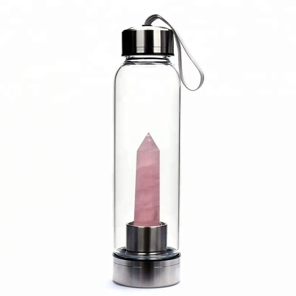

Natuurlijke Quartz Edelsteen Glas Water Fles Direct Drinkbeker Glas Kristal Obelisk Wand Healing Wand Fles Met Touw 2020 Nieuwe
