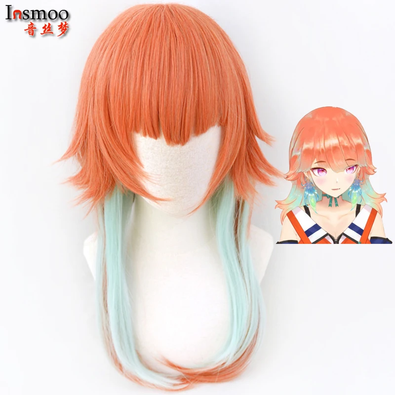 

Hololive EN VTuber Takanashi Kiara Wig Cosplay Kusotori Girls Orange Mixed Mint Green Long Hair Kawaii Lolita Party Hair