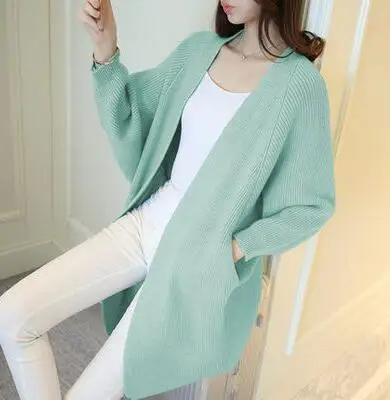 Women Long Sweater Cardigans 3XL Winter Stitch Poncho Knitting Sweater Female Over sized Shawl Cape Jacket Coat Trench Parka - Цвет: Light green