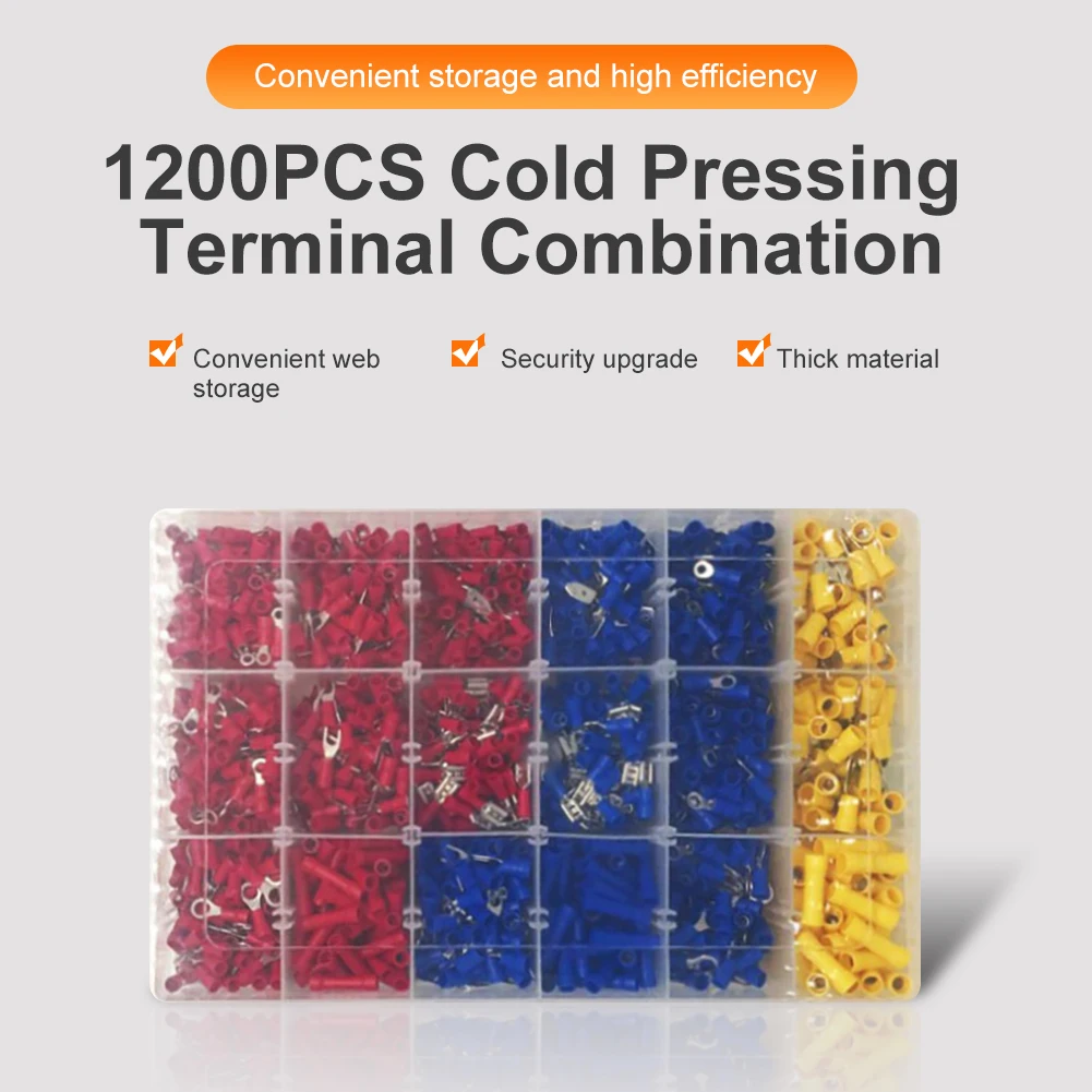 

1200pcs Insulated Wire Cable Connector Spade Crimp BV Butt Ring Female Disconnect Cold Pressing Terminal Combination Connectors