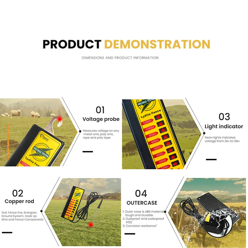 Водонепроницаемый прочный тестер подача напряжения на забор 8 неоновых ламп 1KV-12KV