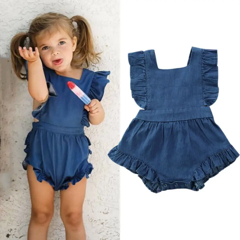 

CANIS Toddler Baby Girls Ruffle Clothes Sleeveless Backless Solid Color Romper Jumpsuit Summer Outfits