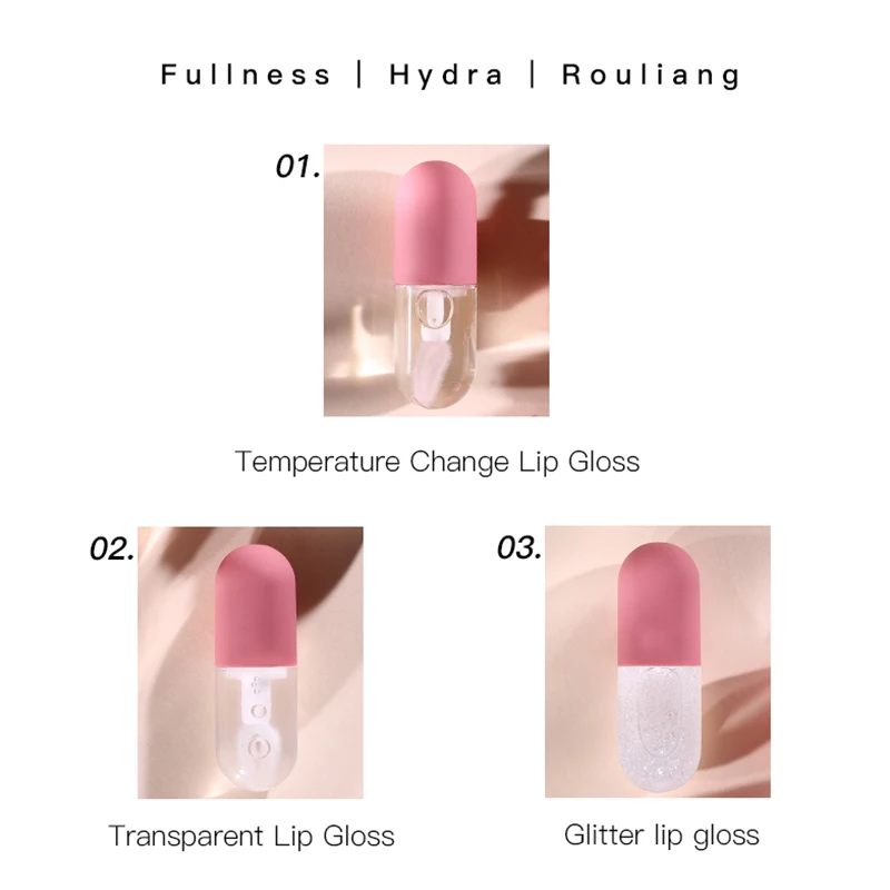 3-цветный натуральный блеск для губ мини-капсульный дизайн полный прозрачный