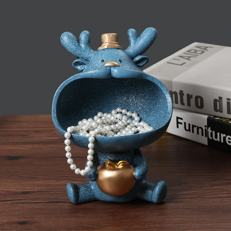 

1Pc Resin Big Mouth Elk Sculpture Storage Box Candy Key Storage Organizer Figurine Modern Art Ornaments Crafts Nordic Home Decor