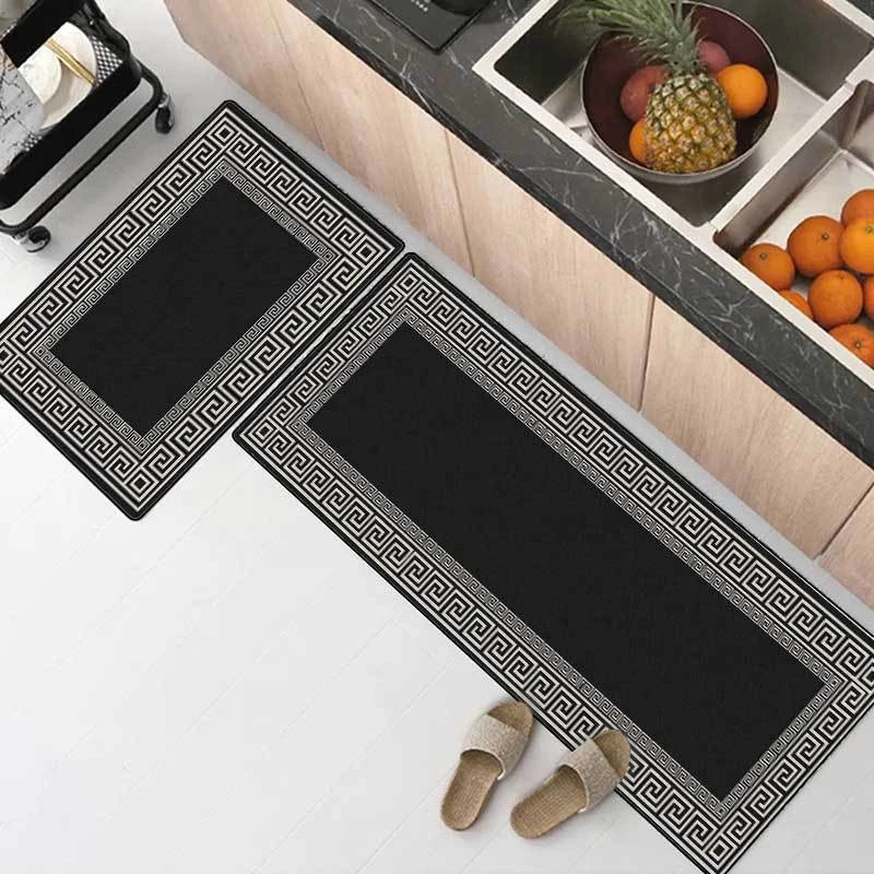 

2Pcs Set Chinese Geometry Floor Mat Waterproof Anti-slip Carpet for Kitchen Room Absorbent Kitchen Entrance Doormat Bedside Rugs