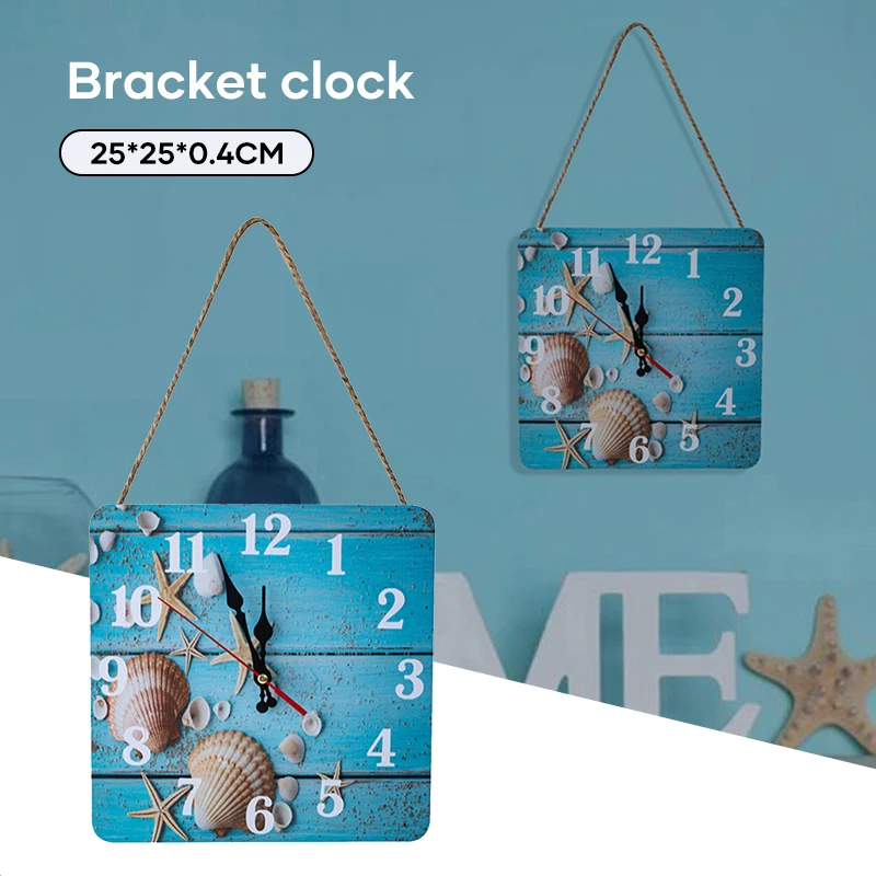 

Retro Wooden Wall Clock Shoulder Bag Shape Square Hanging Clock with String for Home Bedroom Silent Scanning 25*25cm XH8Z