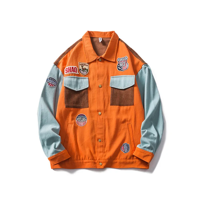 

SEVEYFAN 2021 мужские вельветовые лоскутные куртки, винтажные значки, джинсовое пальто