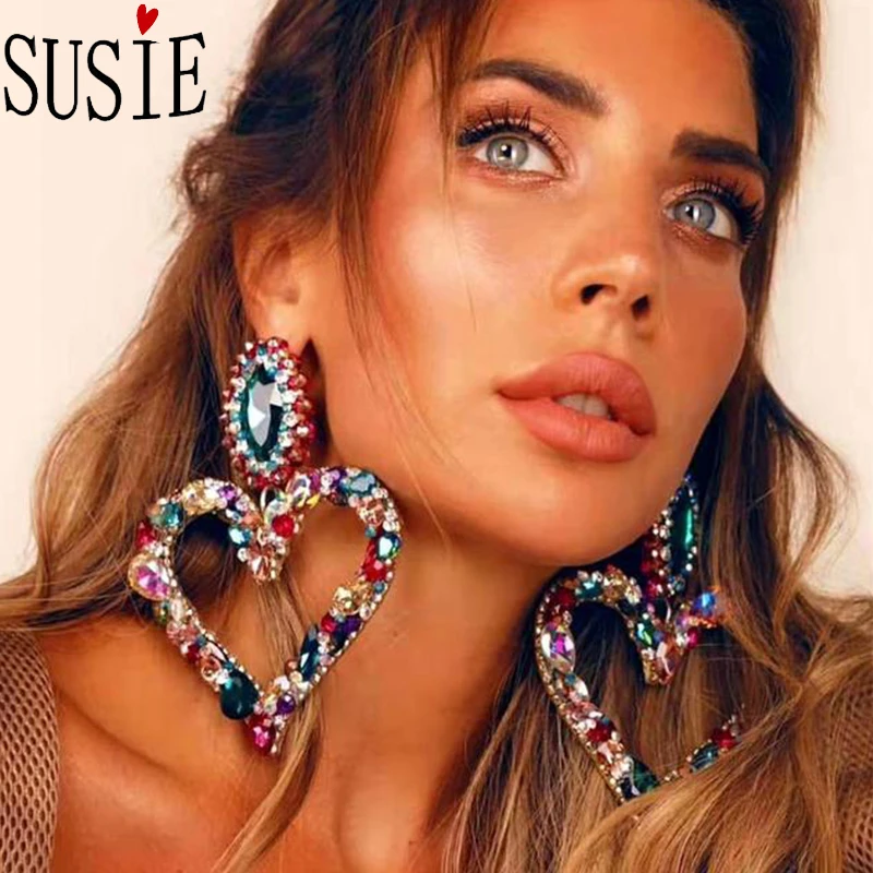 Женские серьги LOVE SUSIE в форме сердца стразы сплав модные на свадебную вечеринку