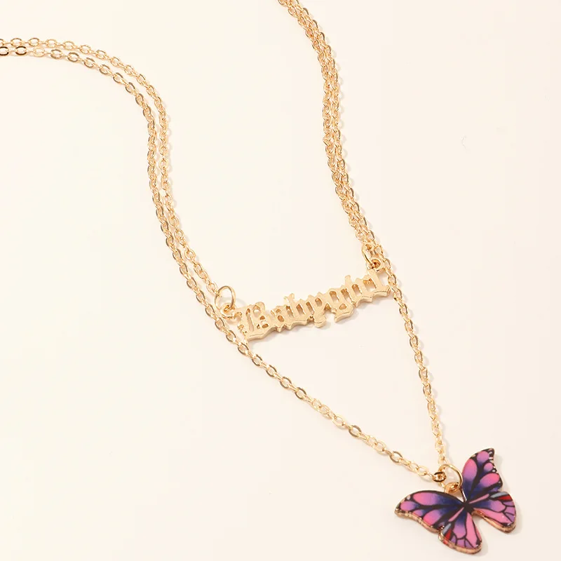 

mother's day 2021 Ins tide letters babygirl color butterfly pendant necklace temperament Pendants and necklaces