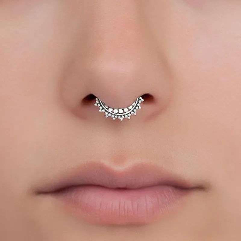 1/2Piece Stainless Stell Fake Nose Ring Septum Piercing Jewelry Crystal Fake Septum Piercing Ring Bulk Faux Nose Piercing Lot images - 6