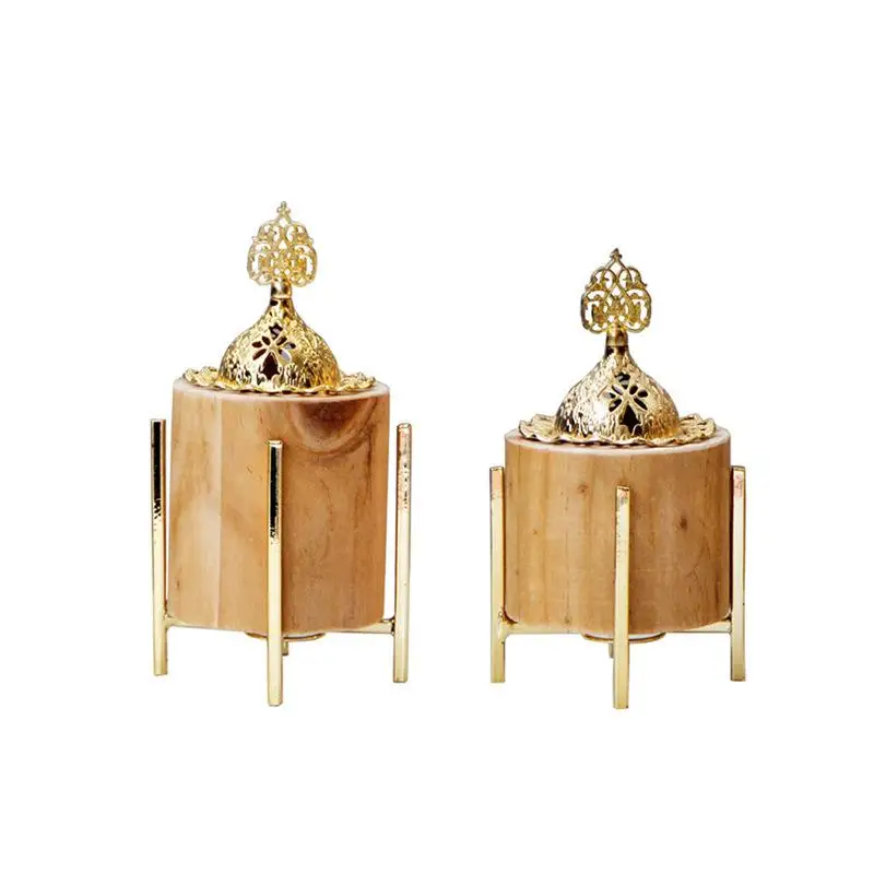 

Eastern Arabian Golden Metal Wood Incense Burner With Iron Frame Luxury Nordic Style Pastoral Aromatherapy Burner Ornaments