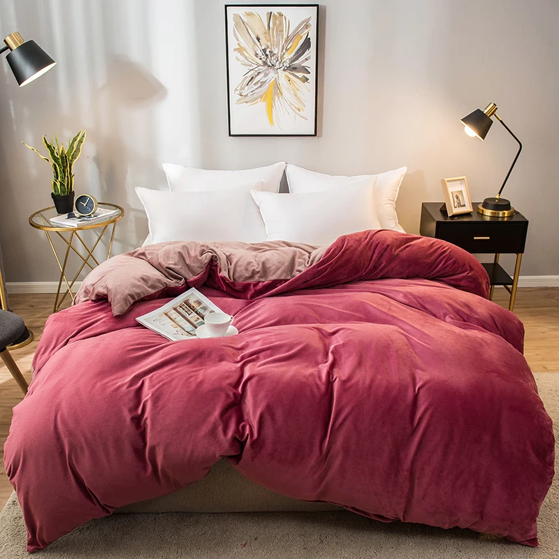 

Duvet Cover Winter Warm Quilt Cover Soft Crystal Velvet Comforter Case Solid Color Bedding Set 1pcs Double Couple Size 240x220cm