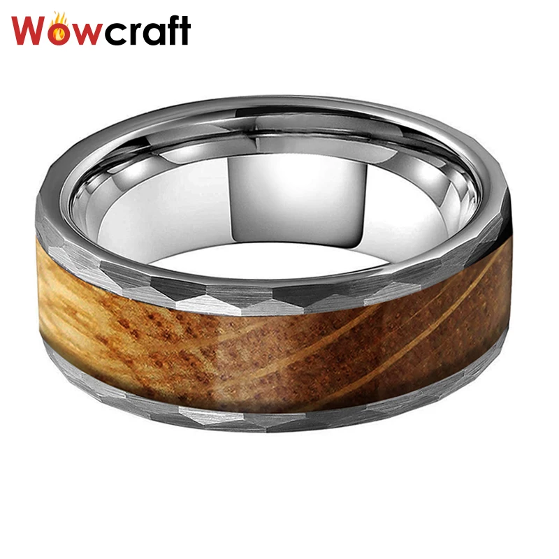 Новый стиль 8 мм вольфрамовое молотковое кольцо для мужчин женщин виски баррель
