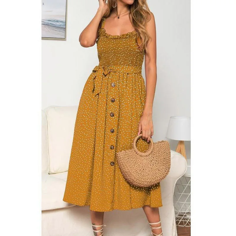 

Spring and summer print polka dot ruffled lace button polka dot fashion casual dress