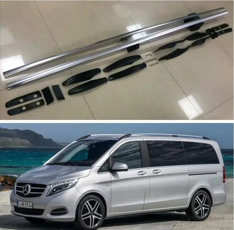 Aluminum Alloy Top Roof Rack Rail Luggage &amp Cross bar For Mercedes Benz VITO V-class V260 Valente W447 2016-2021 (Black Silver) |