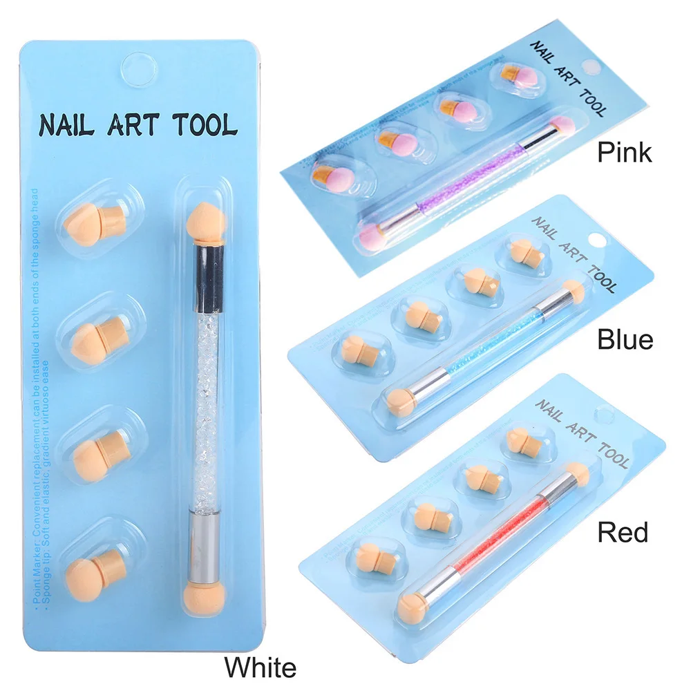 

Double-ended Nail Art Sponge Brush Pen Brushes For UV Gel Manicure Painting Tool With 4 Replacement Head