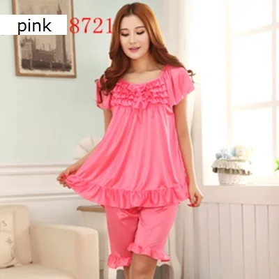 8721-pink Новинка, женские летние пижамы и шорты, костюм большого размера, можно носить 100 кг, три вида воротников разных стилей S68 - Цвет: 8721-pink