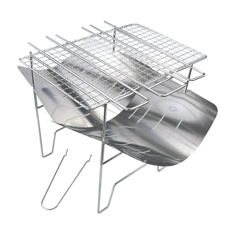 

Outdoor Stainless Steel Barbecue Grill Portable Folding Camping Charcoal Stove Wood Stove