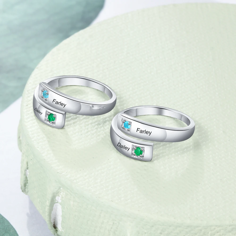 Кольца для матерей с двумя камнями по месяцу рождения персонализированные