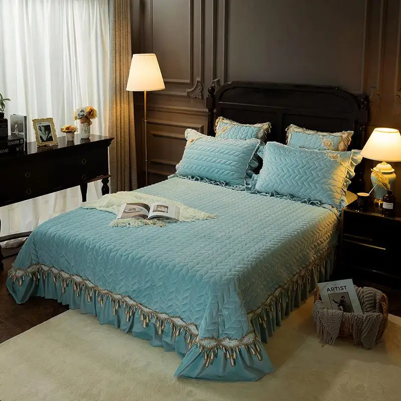 Fleece Quilted Bed cover Bedspread King Queen size spread set Mattress Blanket Pillowcase couvre lit colcha de cama 40 | Дом и сад