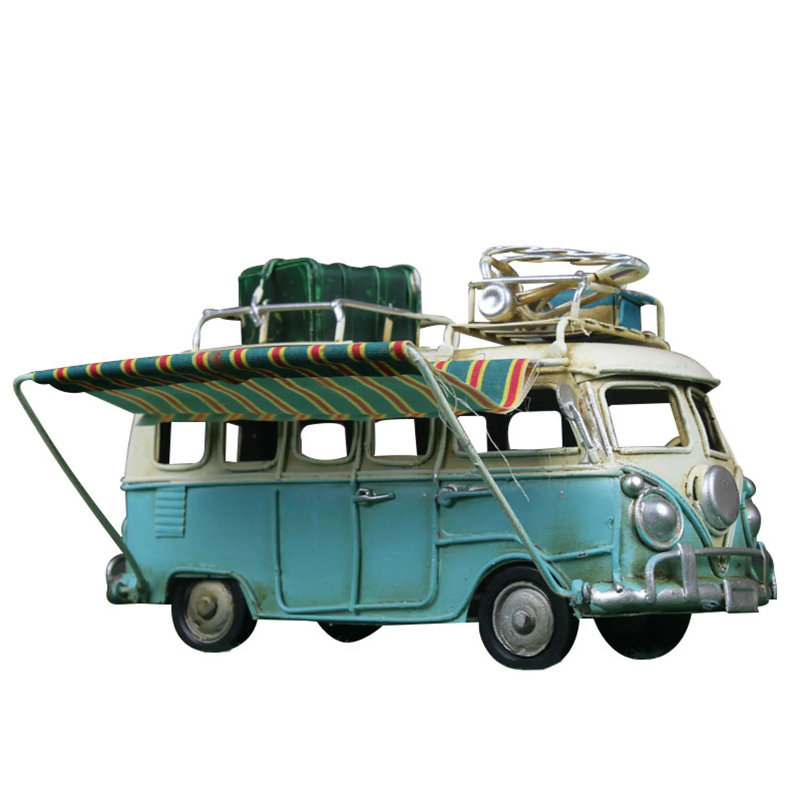 

Metal Car Model Vintage RV Camper Van Toy Simulation Limousine Beach Bus Home Decor for Desktop Shelf IQ6