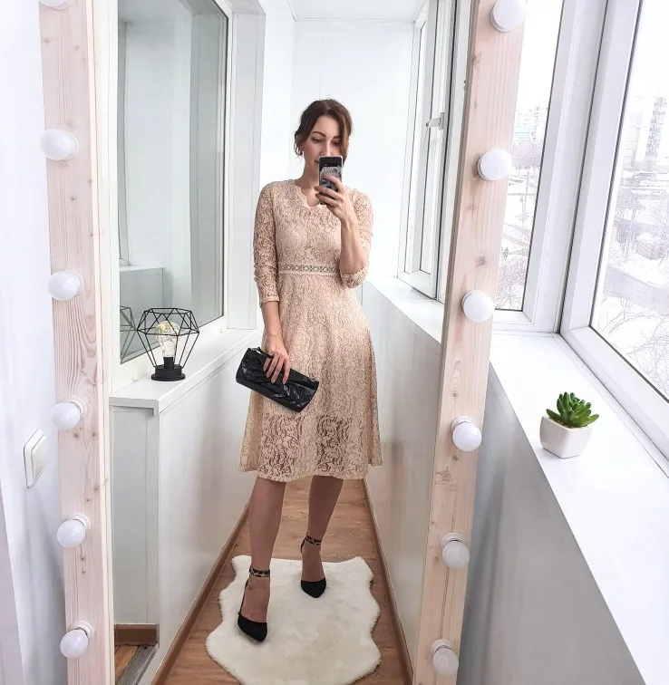 Женское кружевное платье с длинным рукавом Элегантное Длинное Платье v-образным
