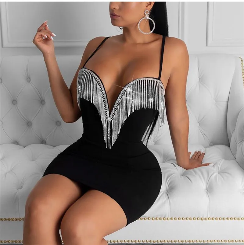 Женское вечернее платье на бретелях спагетти с кисточками|Женские платья| |