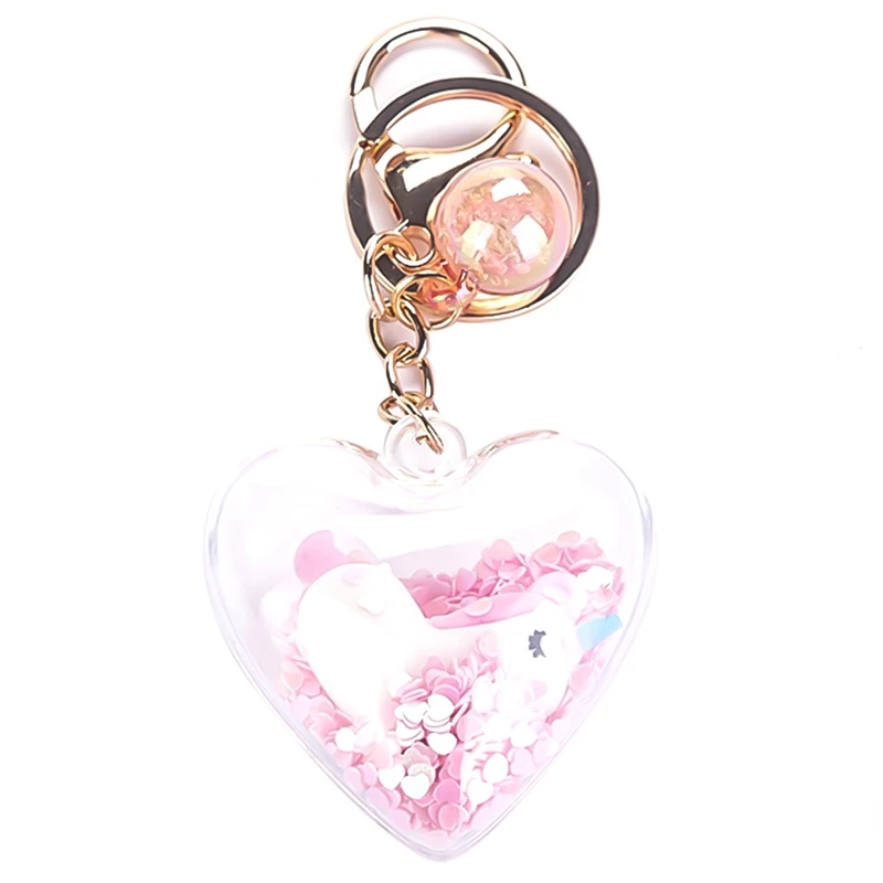 Брелок для ключей в виде единорога пудры движущегося жидкого брелка Фэнтезийный