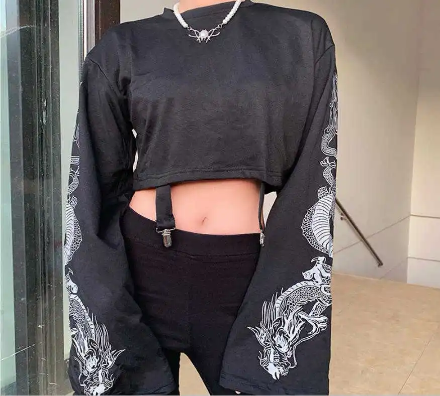 Женская футболка с круглым вырезом Y Demo Готическая Футболка принтом дракона