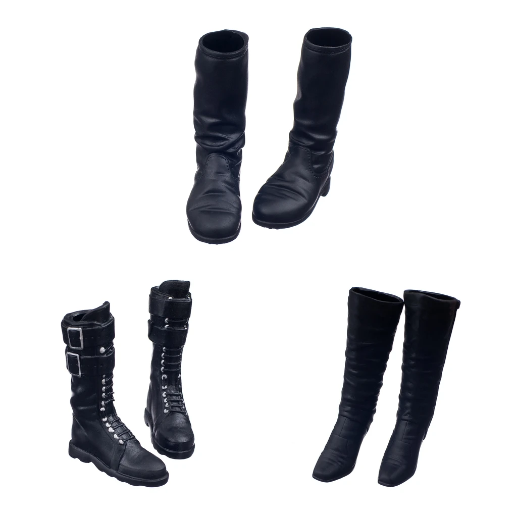 MagiDeal/модные черные высокие сапоги на высоком каблуке с резиновой подошвой 1/6 г. 1