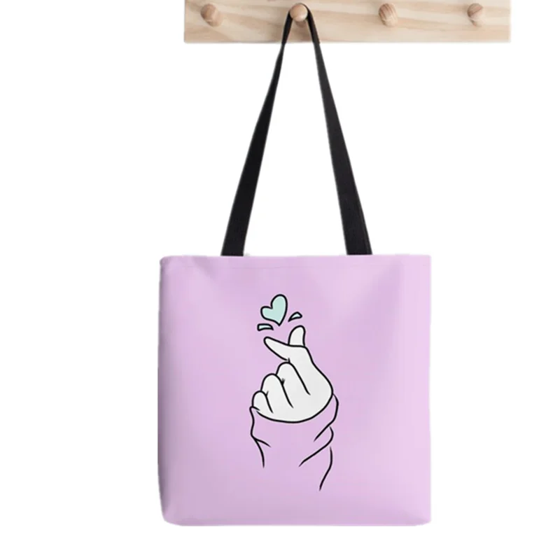

Сумка для покупок с милым сердцем и фиолетовым принтом, женская сумка для покупок в стиле Харадзюку, Холщовая Сумка для покупок, сумка-тоут д...