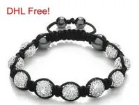 DHL Free Handmade White 10mm Micro Pave Disco Ball Bead    Bracelet  men natural stone lot jewelry crystal