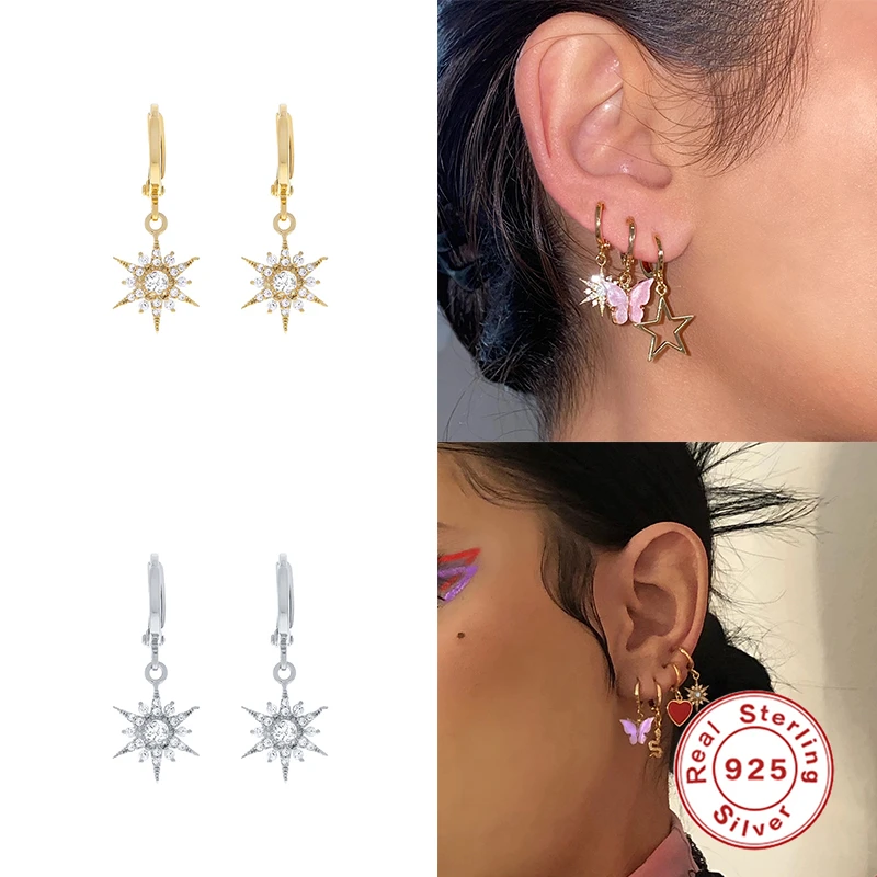 

Aide Hot Sale 925 Silver Hoop Earrings Fashion Jewelry INS Stardust Zircon Hug Dangle Earrings For Women Valentine Gifts Brincos