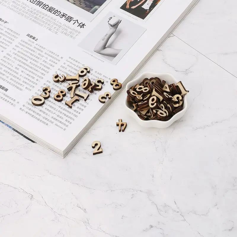 

50pcs Cut Wood Number 0 - 9 Embellishment Wooden Shape Craft Wedding Decor