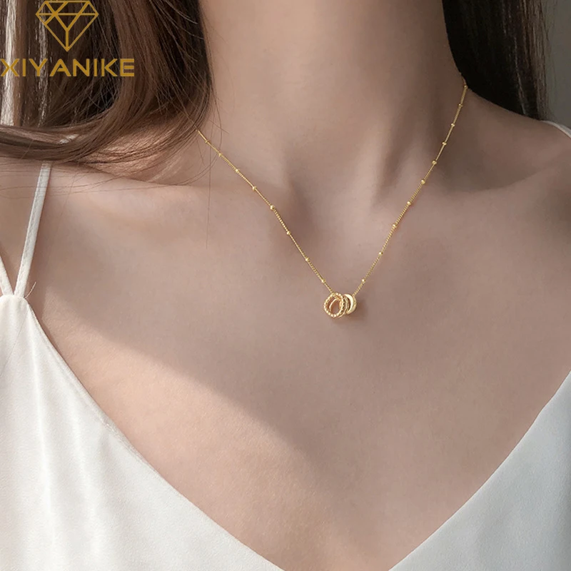 

XIYANIKE Silver Color Three-ring Zircon Pendant Necklace Female Fashion Temperament Creative Clavicle Chain Gorgeous Gift