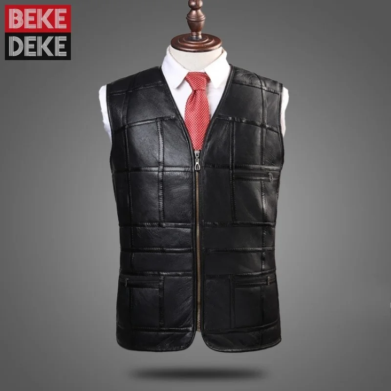 Жилет мужской из натуральной кожи винтажный утепленный жилет с шерстяной