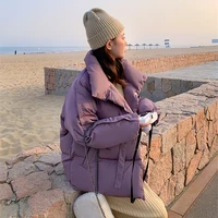 2021 winter women jacket thick padded cotton coats very warm korean female long sleeve loose puffer oversized bubble parka coat