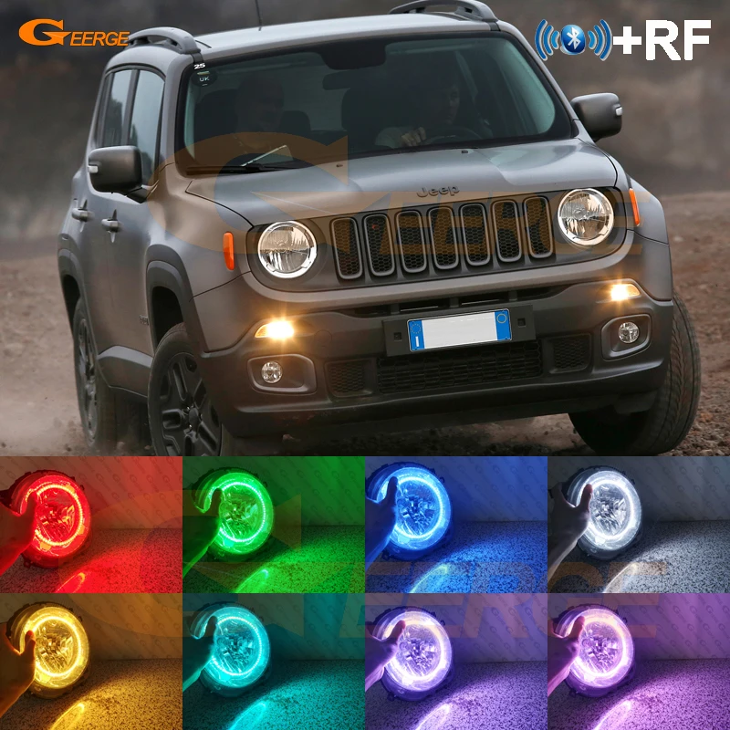 

RF remote Bluetooth APP Multi-Color Ultra bright RGB LED Angel Eyes For JEEP Renegade 2014 2015 2016 2017 2018 Halogen Headlight