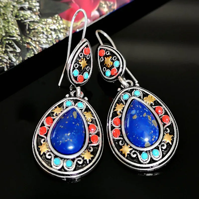 Натуральные серьги из лазурита, улитка, цветок, кулон для женщин, винтажная антикварная мода, ювелирные изделия, Подарок на годовщину