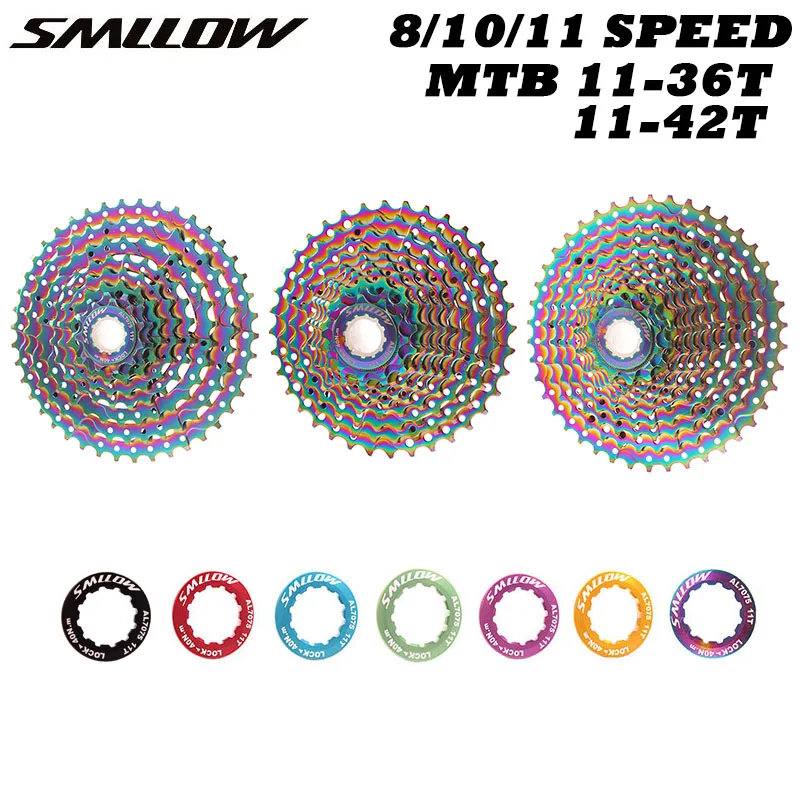 

SMLLOW 8s 10s 11 Speed 11-36T 11-42T Mountain bike Cassette Freewheel 11-13-15-17-19-21-24-28-32-36-42T Rainbow Bicycle Flywheel