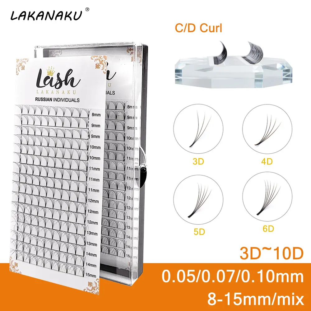 LAKANAKU готовые российские объемные вентиляторы с коротким стержнем C/D Curl ресницы