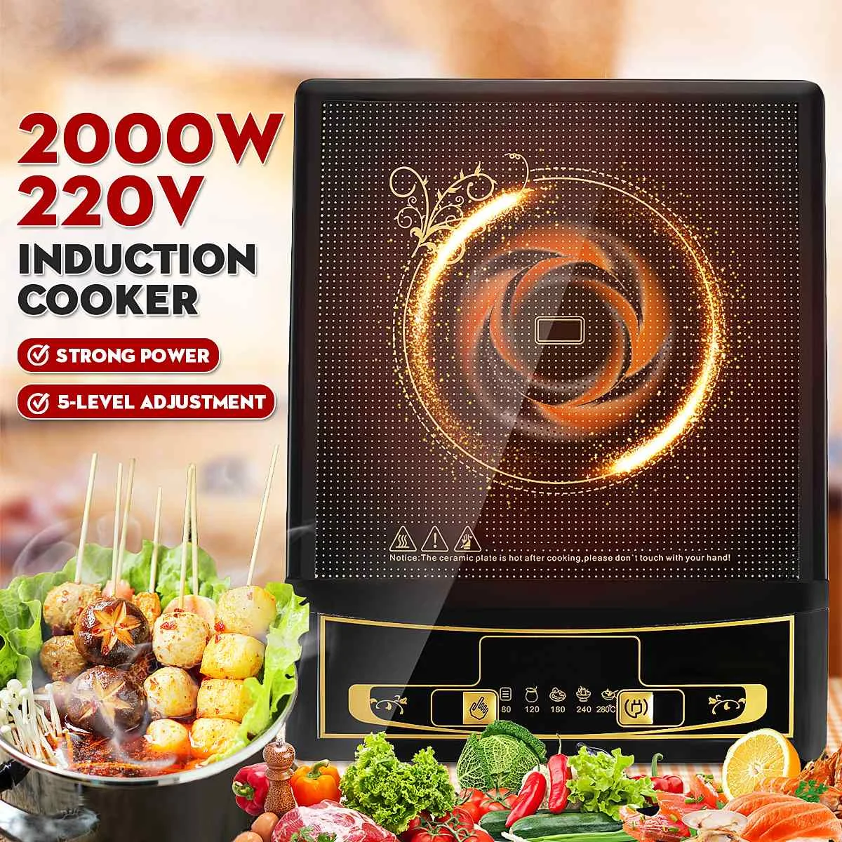 2200 Вт 220 В портативный Электрический кнопочный контроль индукционная печь плита