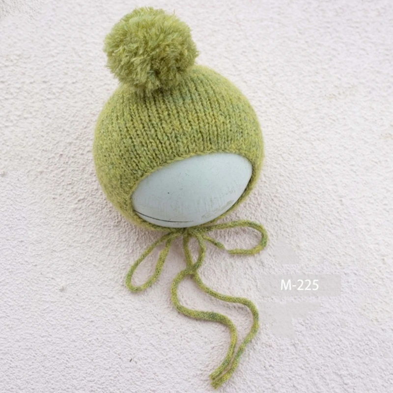 

Baby Fur Ball Knitting Hat Handmade Crochet Beanies Newborn Photography Prop