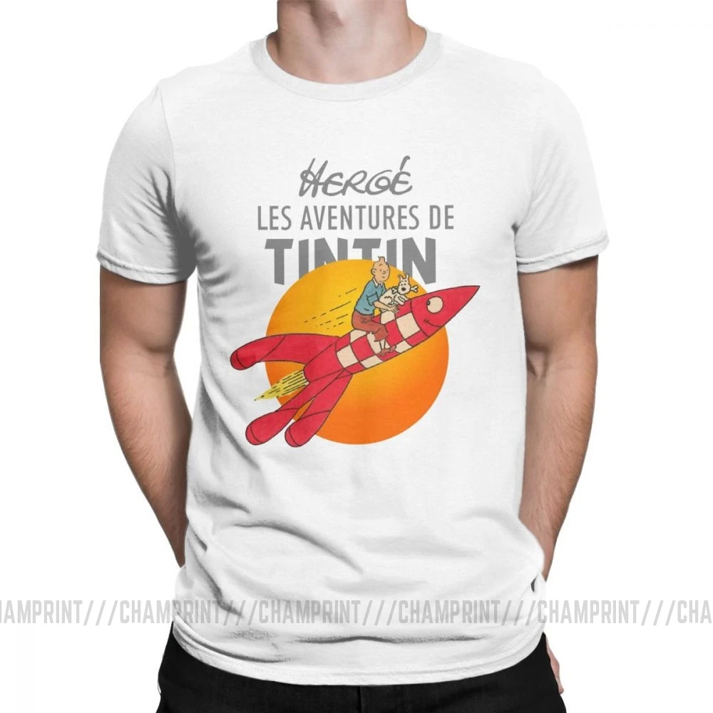 Мужские футболки TINTIN The adventures Of Tintin винтажные хлопковые футболки с коротким рукавом Одежда с вырезом лодочкой топы размера плюс - Цвет: Белый