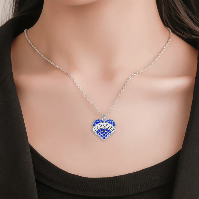 Colorful Rhinestone Crystal Heart Charm &ampamp CLASS OF 2020 Label Pendant Make Graduation Gifts Souvenir Necklace | Украшения и