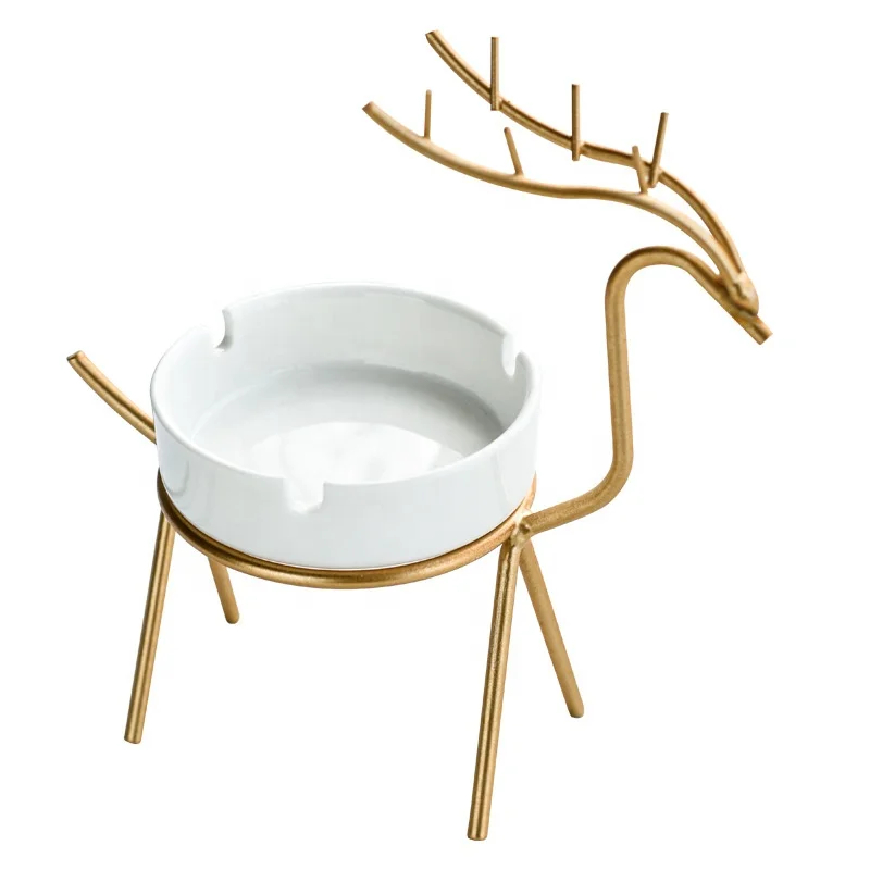 

Metal Art Animal Deer Peacock Shape Ceramic Ashtray