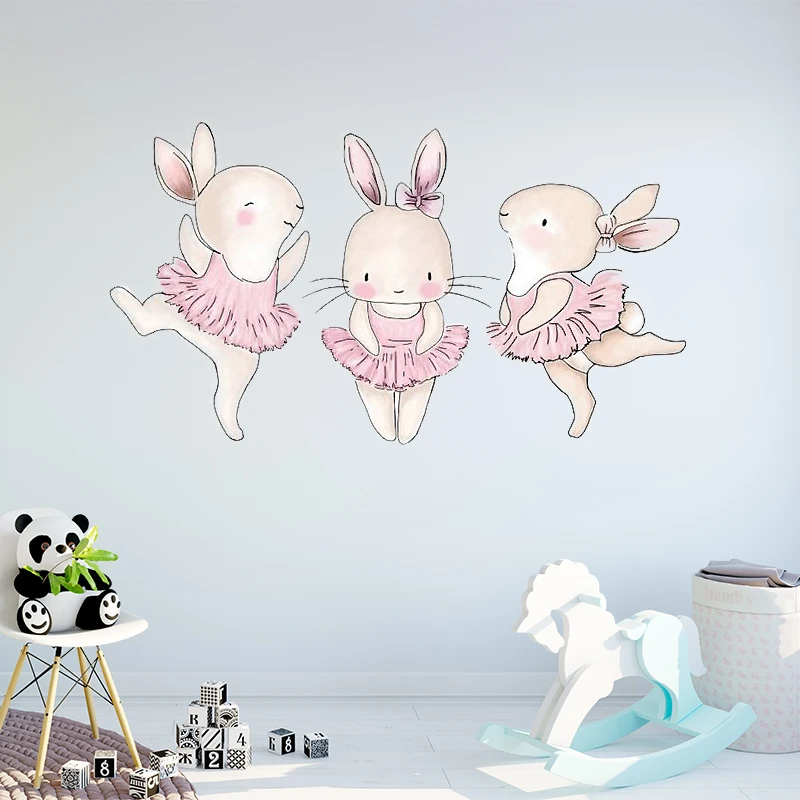 Настенные наклейки с изображением танцующих кроликов Cartoo для комнаты девочек