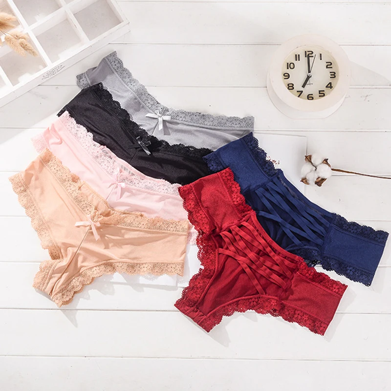 Женские атласные кружевные трусики однотонное бесшовное нижнее белье из мягкого